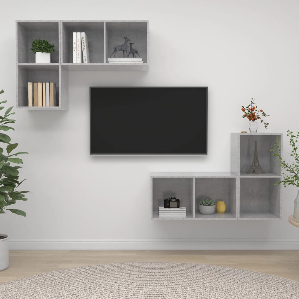 Tv-wandmeubelen 4 st spaanplaat betongrijs is nu te koop bij PeponiXL, paradijselijk wonen!