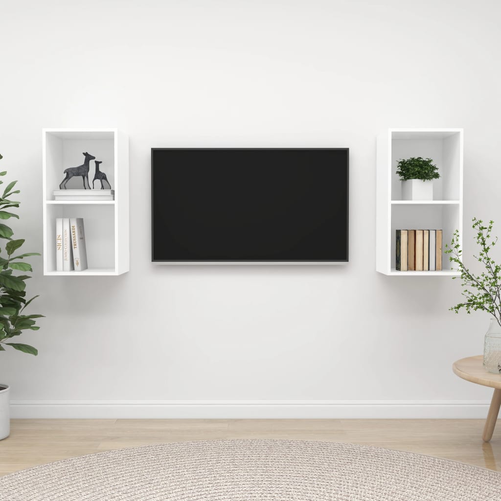 Tv-wandmeubelen 2 st bewerkt hout wit is nu te koop bij PeponiXL, paradijselijk wonen!