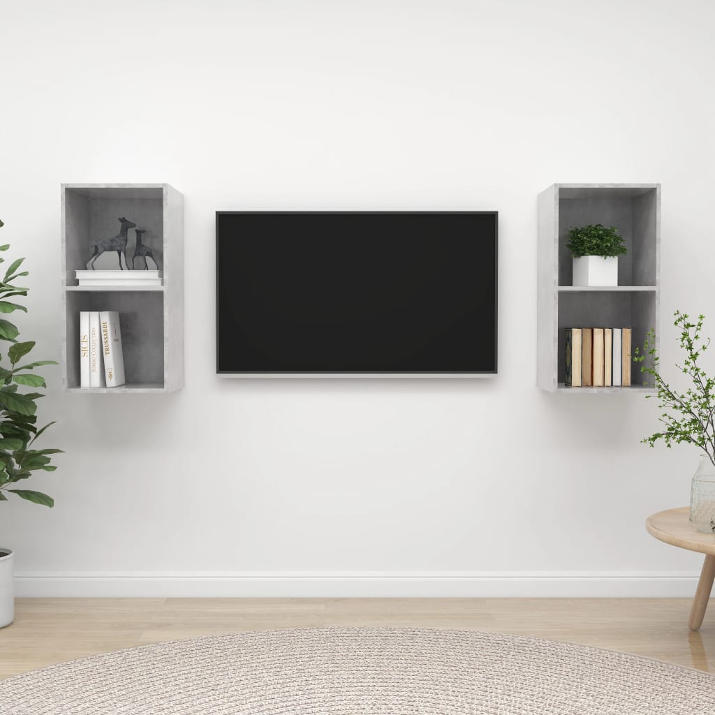 Tv-wandmeubelen 2 st spaanplaat betongrijs is nu te koop bij PeponiXL, paradijselijk wonen!