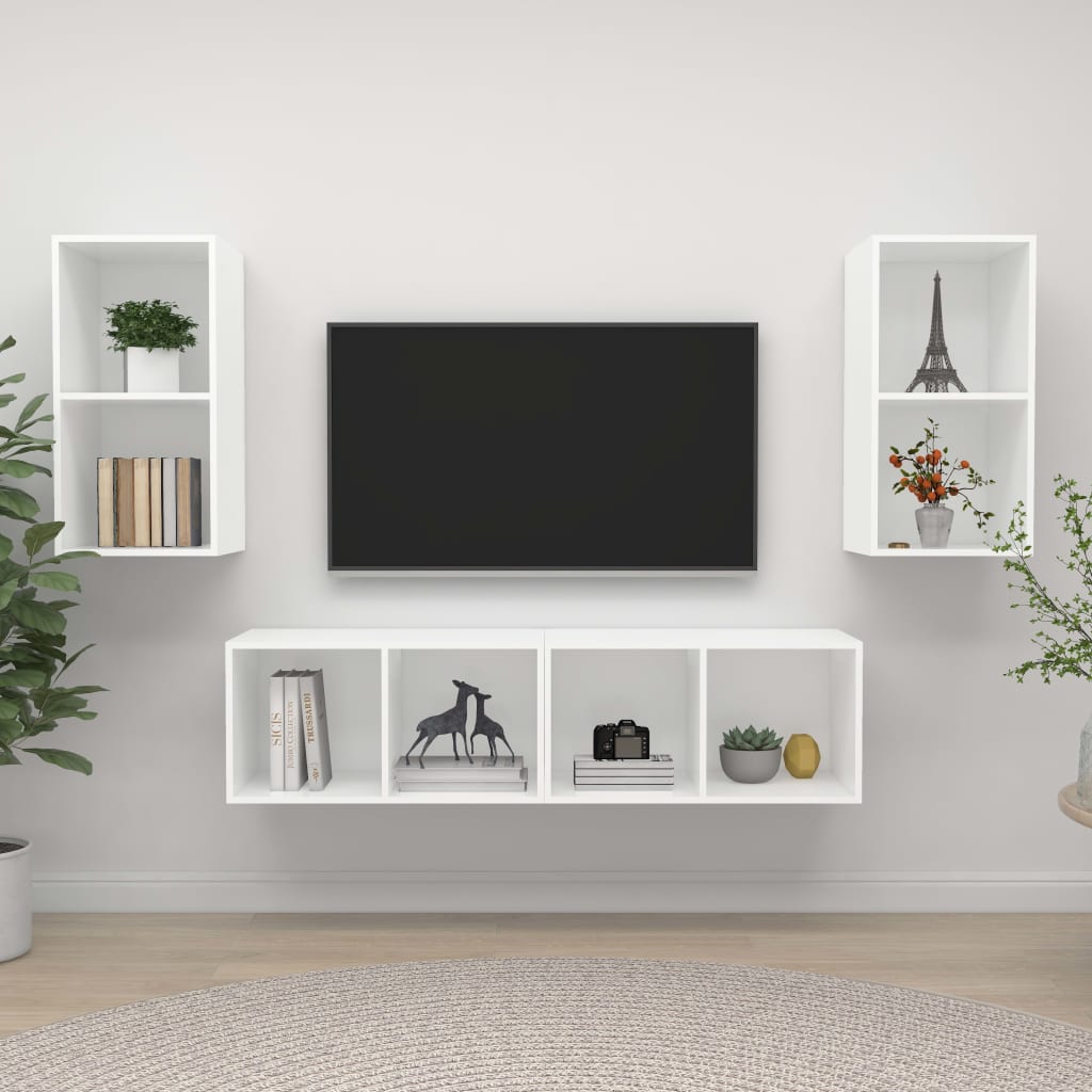 Tv-wandmeubelen 4 st spaanplaat wit is nu te koop bij PeponiXL, paradijselijk wonen!
