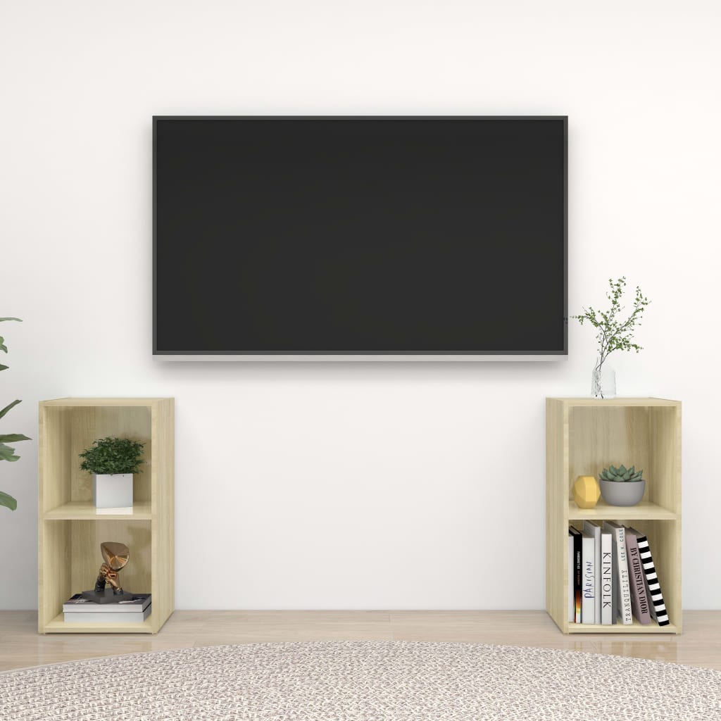 Tv-meubelen 2 st 72x35x36,5 cm bewerkt houtsonoma eikenkleurig is nu te koop bij PeponiXL, paradijselijk wonen!