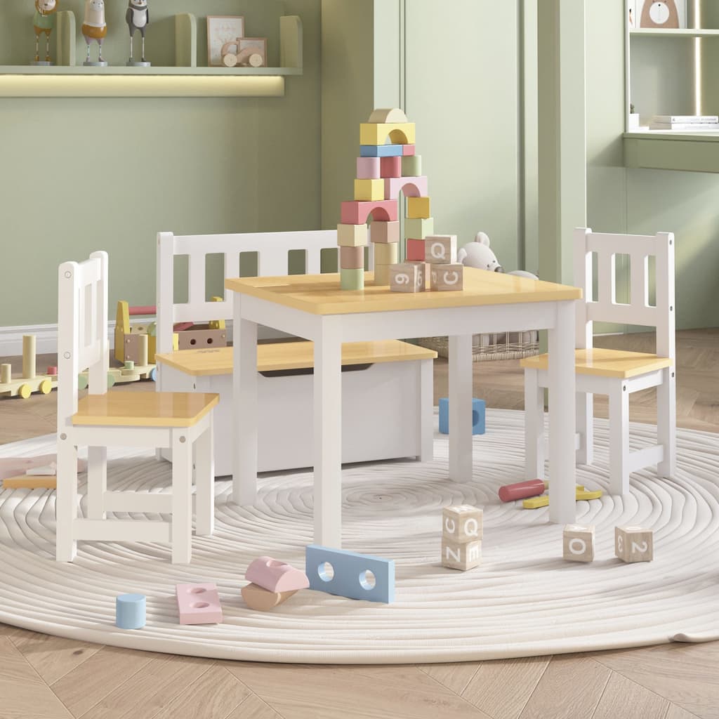 4-delige Kindertafel- en stoelenset MDF wit en beige is nu te koop bij PeponiXL, paradijselijk wonen!