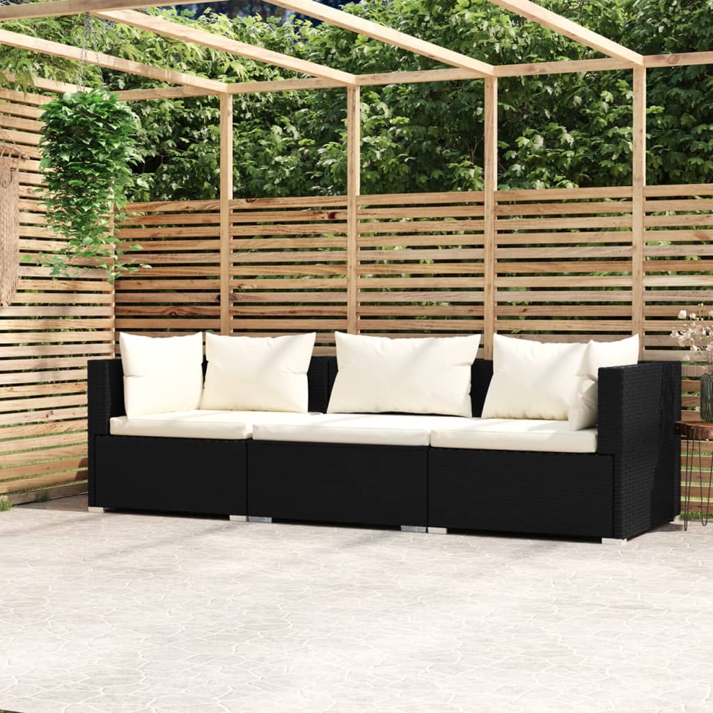 Driezitsbank met kussens poly rattan zwart is nu te koop bij PeponiXL, paradijselijk wonen!