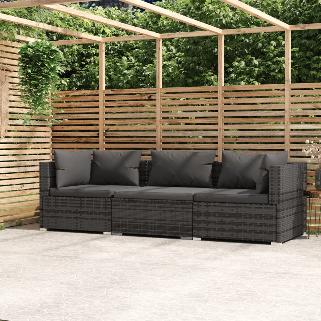 Driezitsbank met kussens poly rattan grijs is nu te koop bij PeponiXL, paradijselijk wonen!