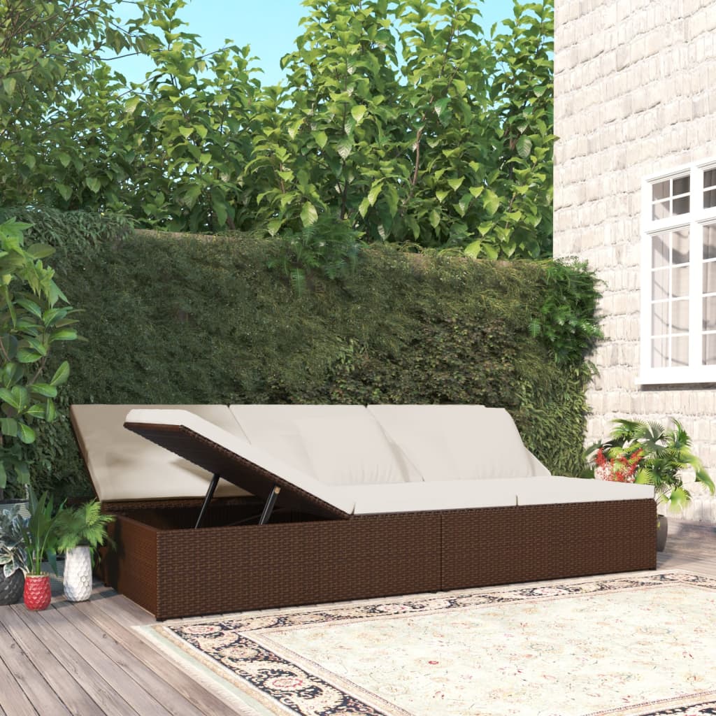 Ligbed met kussens converteerbaar poly rattan bruin is nu te koop bij PeponiXL, paradijselijk wonen!