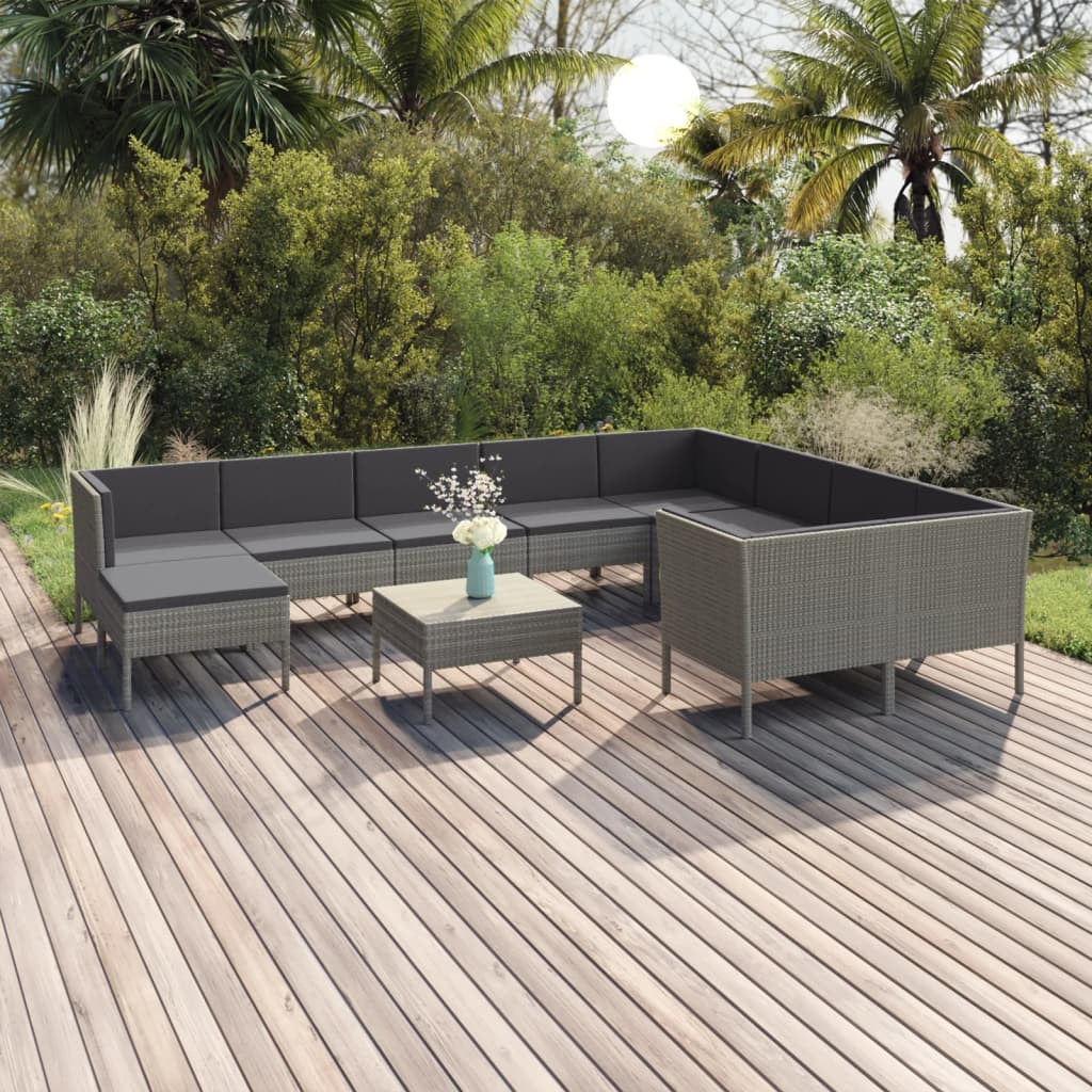 11-delige Loungeset met kussens poly rattan grijs is nu te koop bij PeponiXL, paradijselijk wonen!