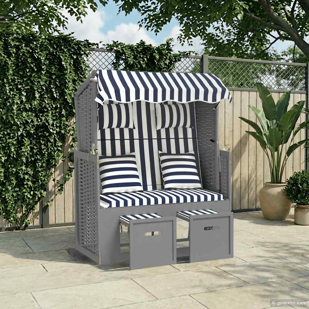 Strandstoel met kussens poly rattan en hout blauw en wit is nu te koop bij PeponiXL, paradijselijk wonen!