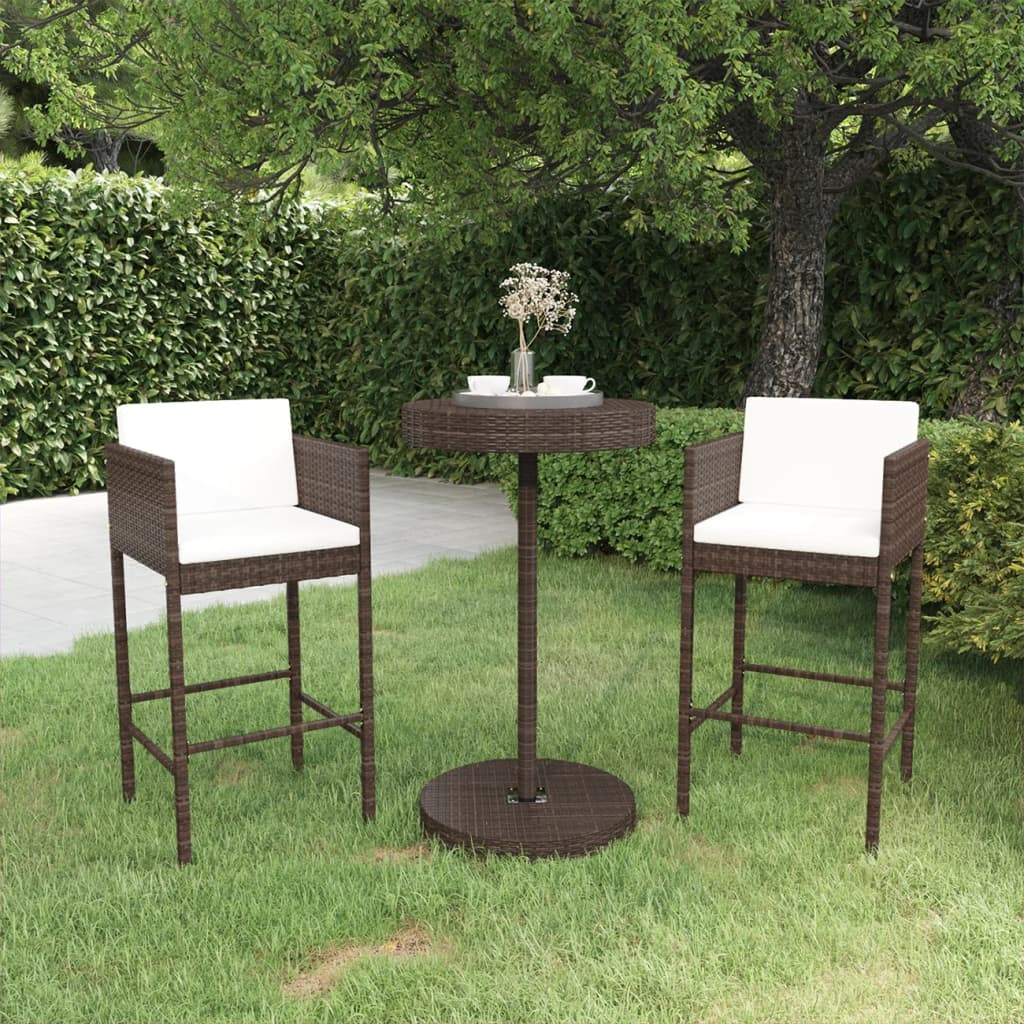 3-delige Tuinbarset met kussens poly rattan bruin is nu te koop bij PeponiXL, paradijselijk wonen!