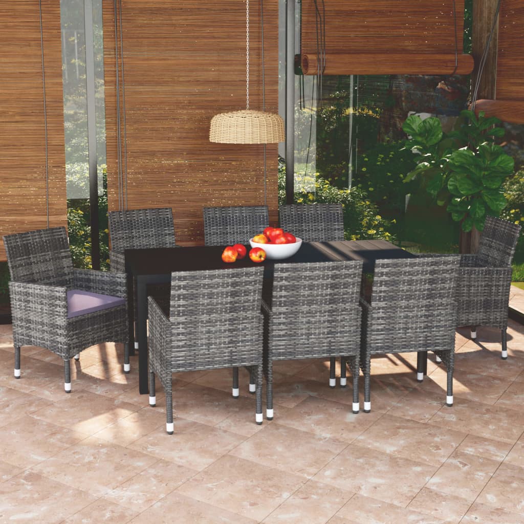 9-delige Tuinset met kussens poly rattan grijs is nu te koop bij PeponiXL, paradijselijk wonen!