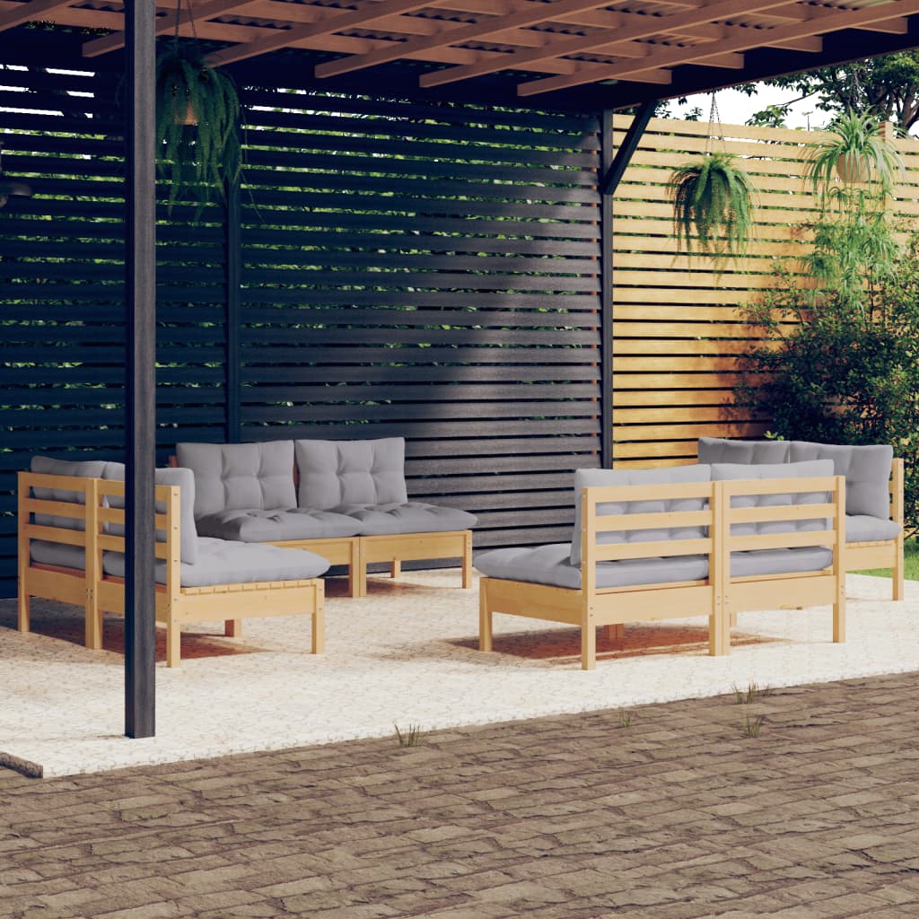 8-delige Loungeset met grijze kussens grenenhout is nu te koop bij PeponiXL, paradijselijk wonen!