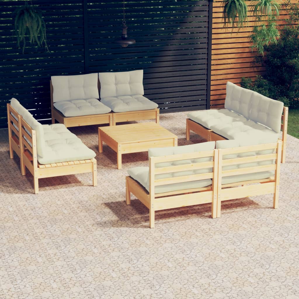 9-delige Loungeset met crèmekleurige kussens grenenhout is nu te koop bij PeponiXL, paradijselijk wonen!