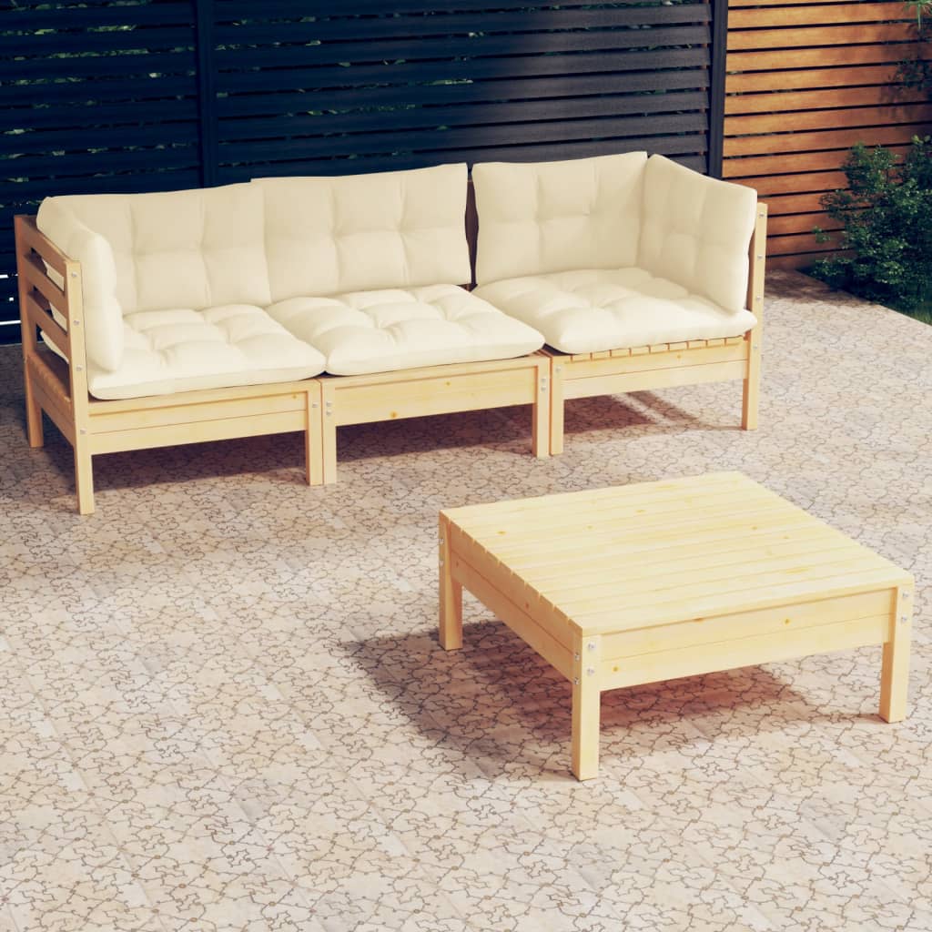 4-delige Loungeset met crèmekleurige kussens grenenhout is nu te koop bij PeponiXL, paradijselijk wonen!