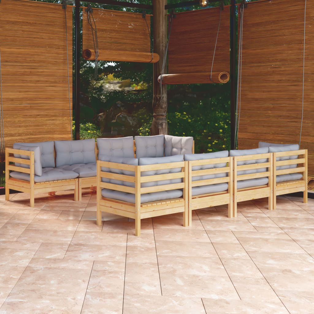 9-delige Loungeset met grijze kussens grenenhout is nu te koop bij PeponiXL, paradijselijk wonen!