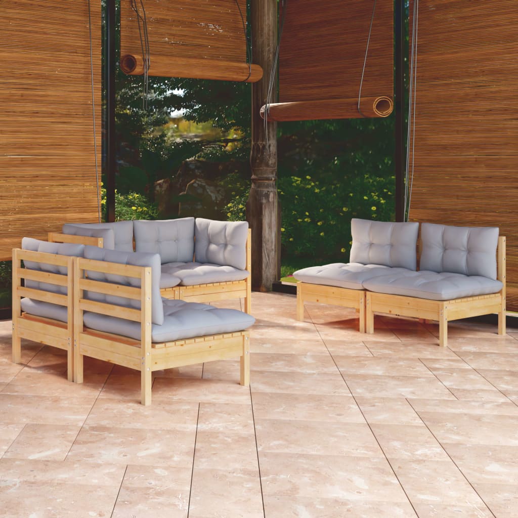 6-delige Loungeset met grijze kussens grenenhout is nu te koop bij PeponiXL, paradijselijk wonen!