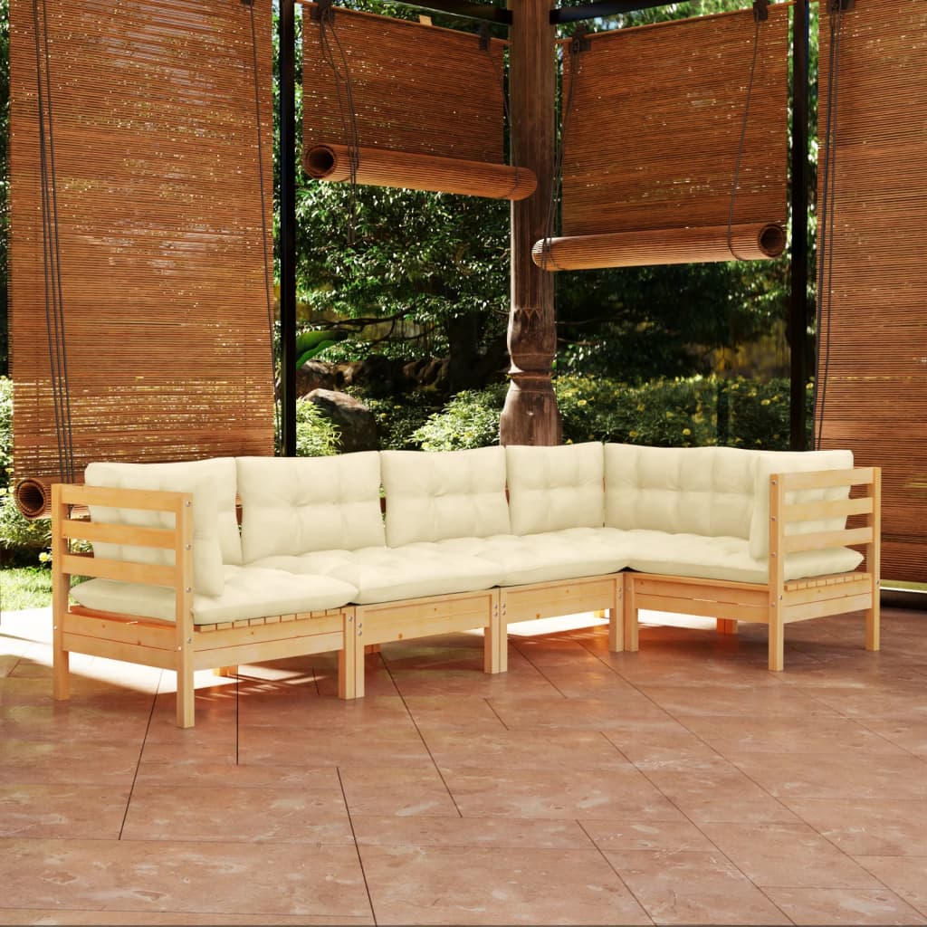 5-delige Loungeset met crèmekleurige kussens grenenhout is nu te koop bij PeponiXL, paradijselijk wonen!