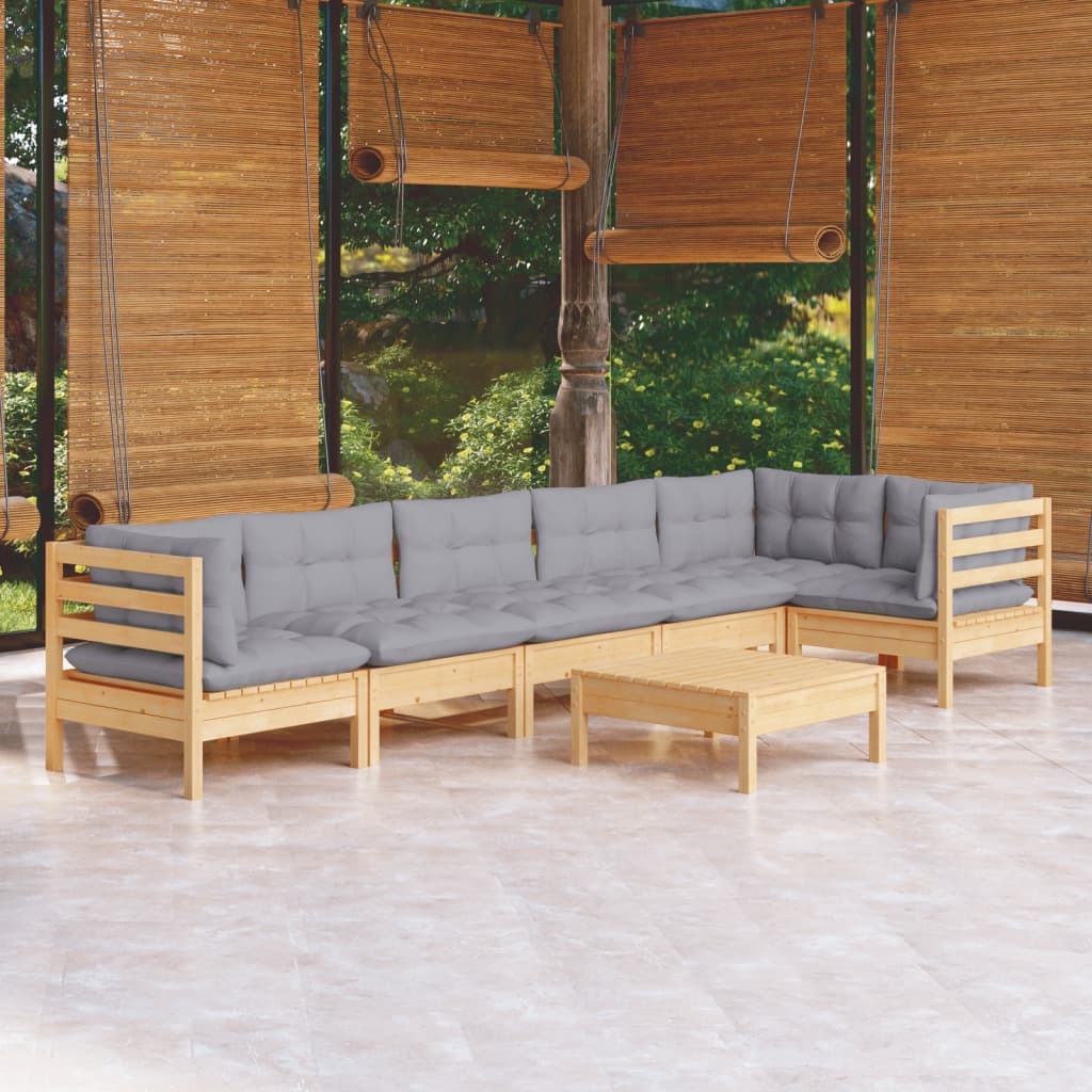 7-delige Loungeset met grijze kussens grenenhout is nu te koop bij PeponiXL, paradijselijk wonen!