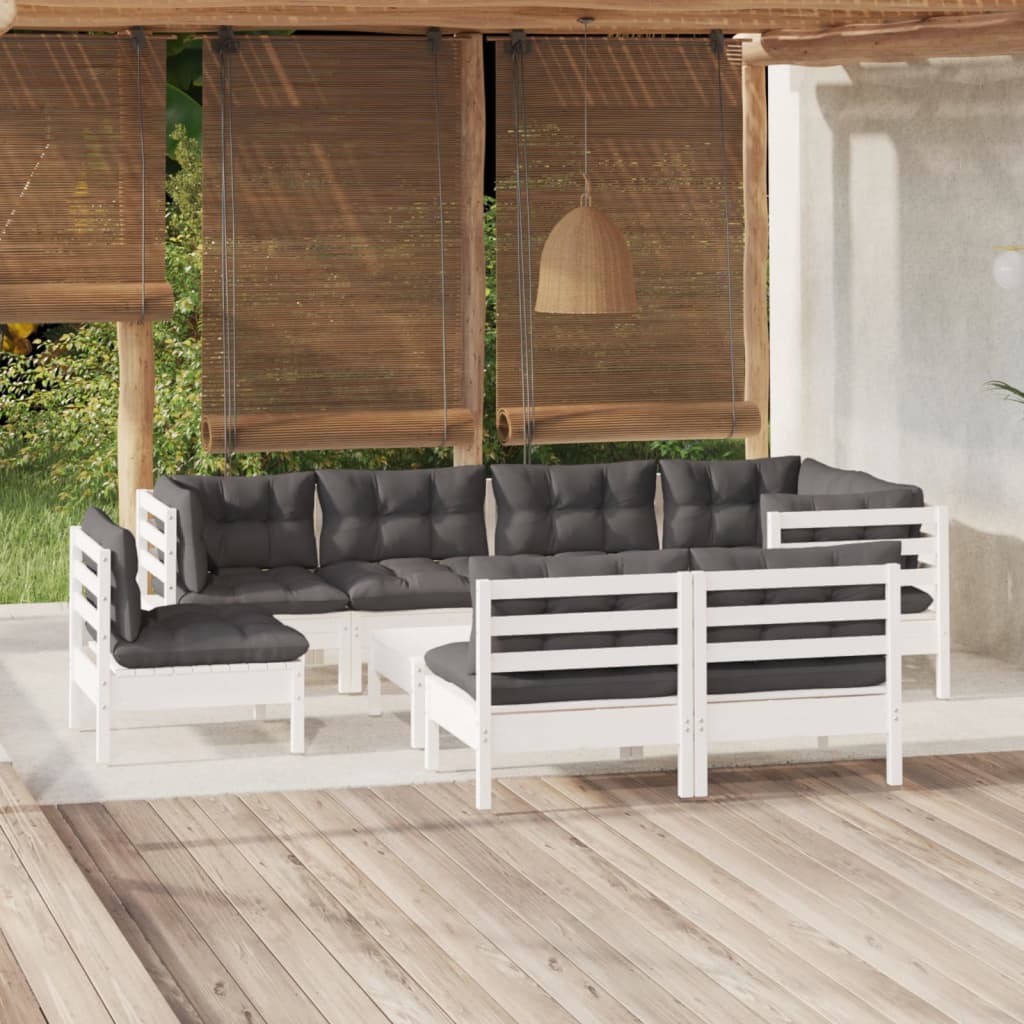 9-delige Loungeset met kussens massief grenenhout wit is nu te koop bij PeponiXL, paradijselijk wonen!