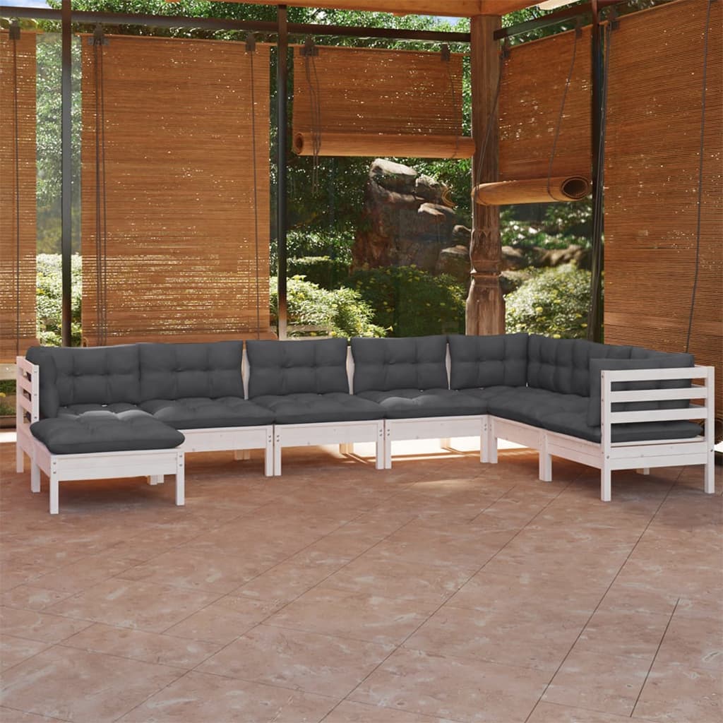 8-delige Loungeset met kussens massief grenenhout wit is nu te koop bij PeponiXL, paradijselijk wonen!