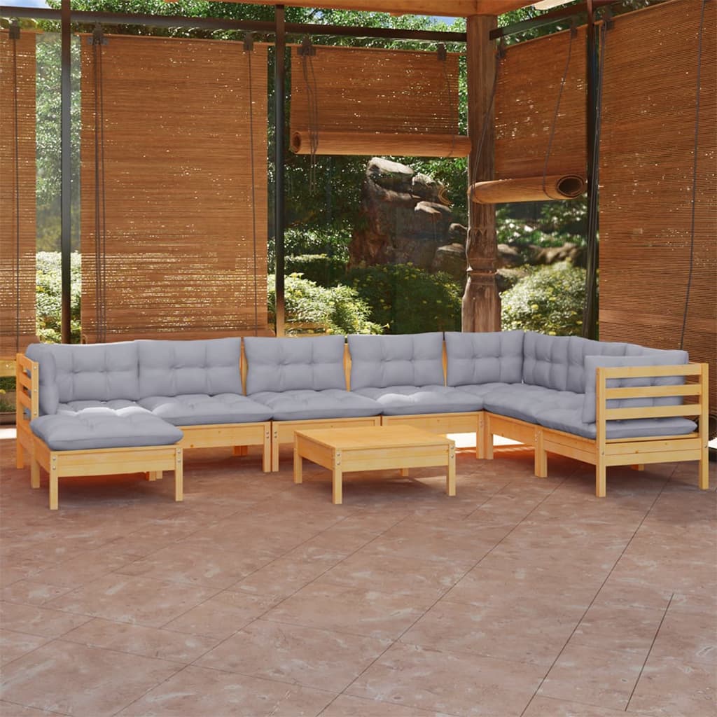 9-delige Loungeset met grijze kussens massief grenenhout is nu te koop bij PeponiXL, paradijselijk wonen!