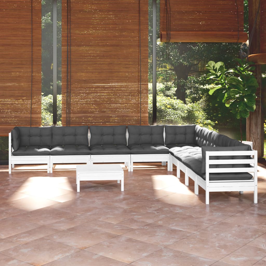 10-delige Loungeset met kussens massief grenenhout wit is nu te koop bij PeponiXL, paradijselijk wonen!