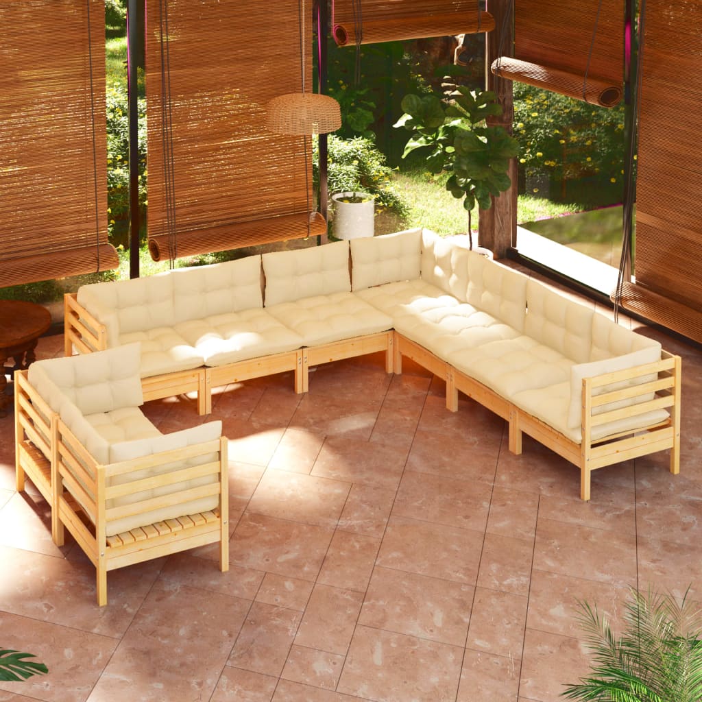 9-delige Loungeset met crèmekleurige kussens grenenhout is nu te koop bij PeponiXL, paradijselijk wonen!