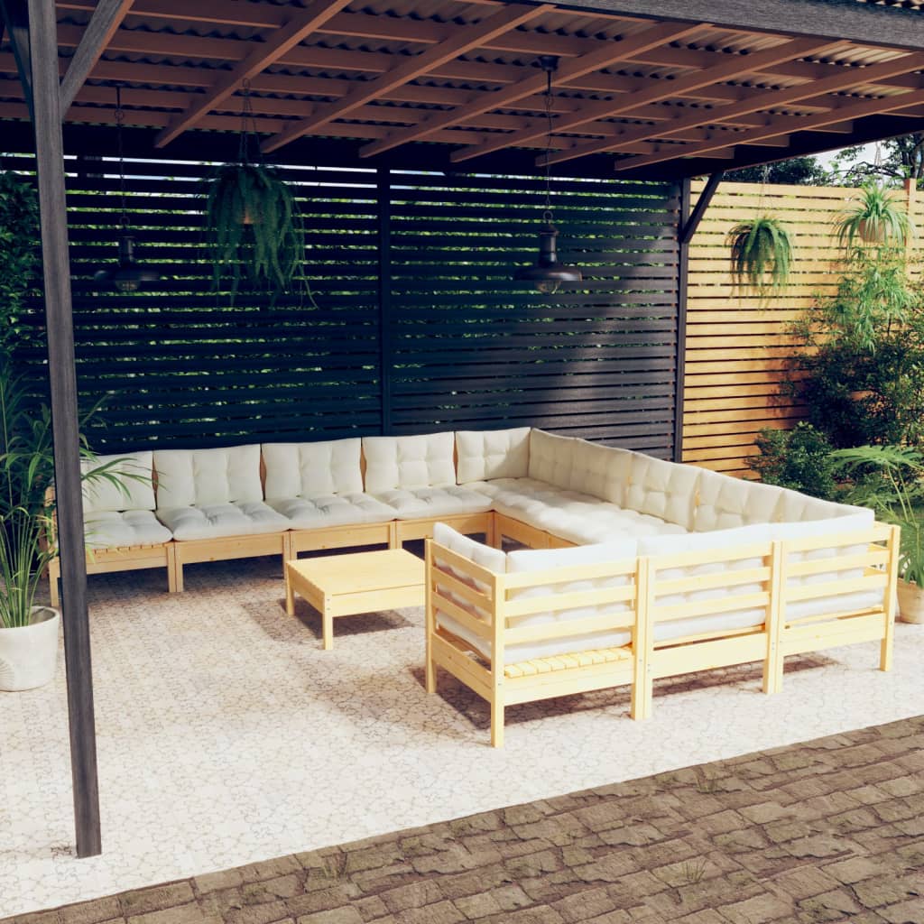 12-delige Loungeset met crèmekleurige kussens grenenhout is nu te koop bij PeponiXL, paradijselijk wonen!