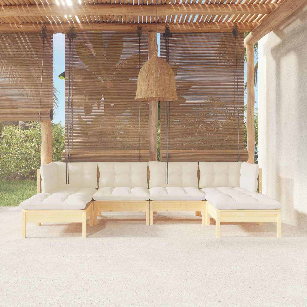 6-delige Loungeset met crèmekleurige kussens grenenhout is nu te koop bij PeponiXL, paradijselijk wonen!