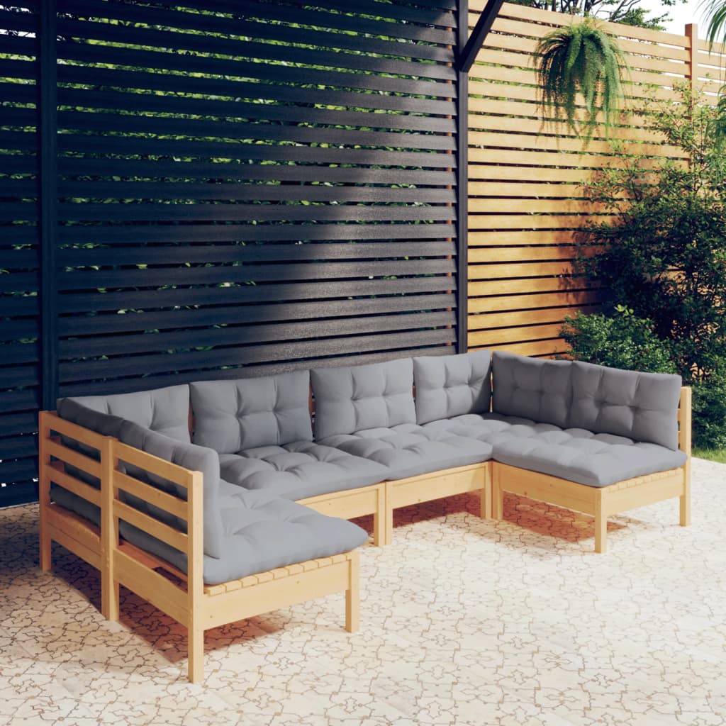 6-delige Loungeset met grijze kussens massief grenenhout is nu te koop bij PeponiXL, paradijselijk wonen!