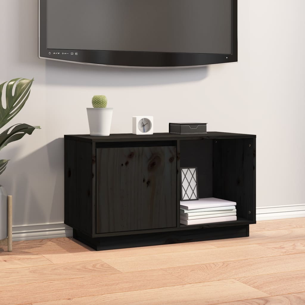 Tv-meubel 74x35x44 cm massief grenenhout zwart is nu te koop bij PeponiXL, paradijselijk wonen!