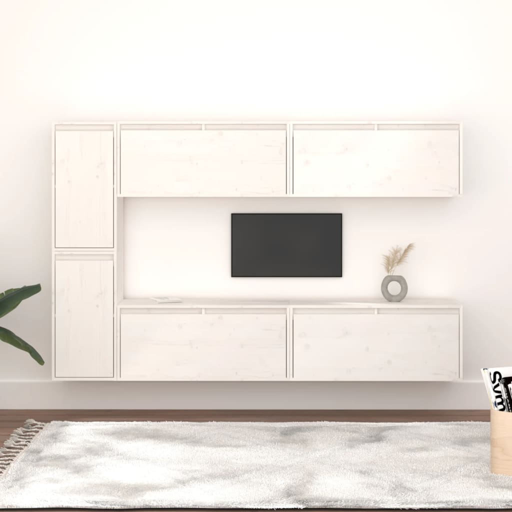 Tv-meubelen 6 st massief grenenhout wit is nu te koop bij PeponiXL, paradijselijk wonen!