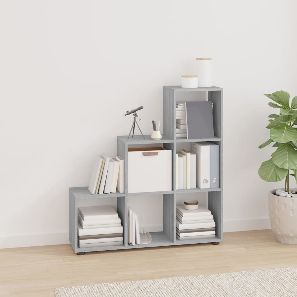 Boekenkast trapvormig 107 cm bewerkt hout grijs sonoma eiken is nu te koop bij PeponiXL, paradijselijk wonen!