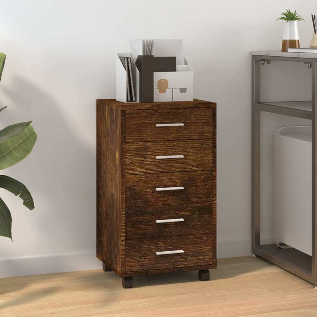 Ladekast met wieltjes bewerkt hout gerookt eikenkleurig is nu te koop bij PeponiXL, paradijselijk wonen!
