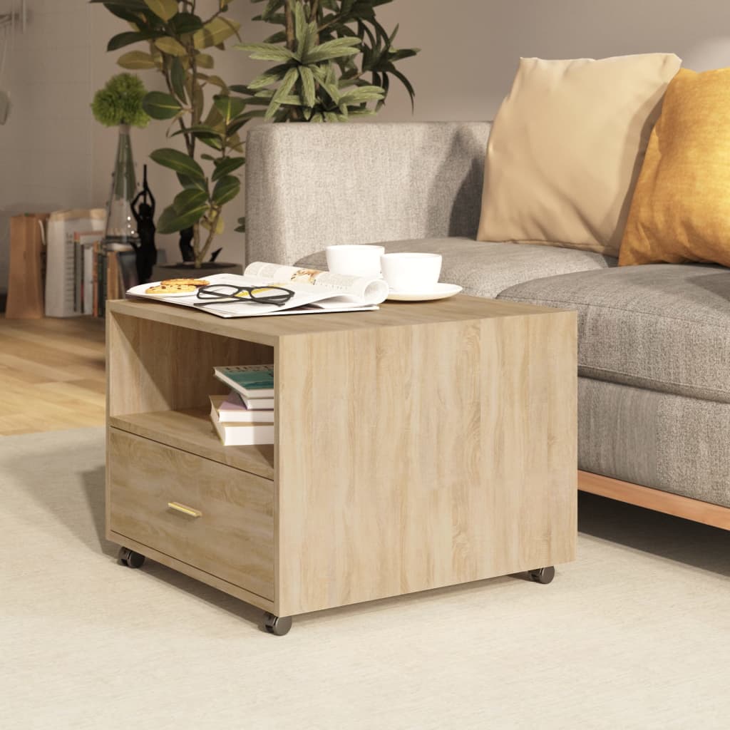 Salontafel 55x55x40 cm bewerkt hout sonoma eikenkleurig is nu te koop bij PeponiXL, paradijselijk wonen!