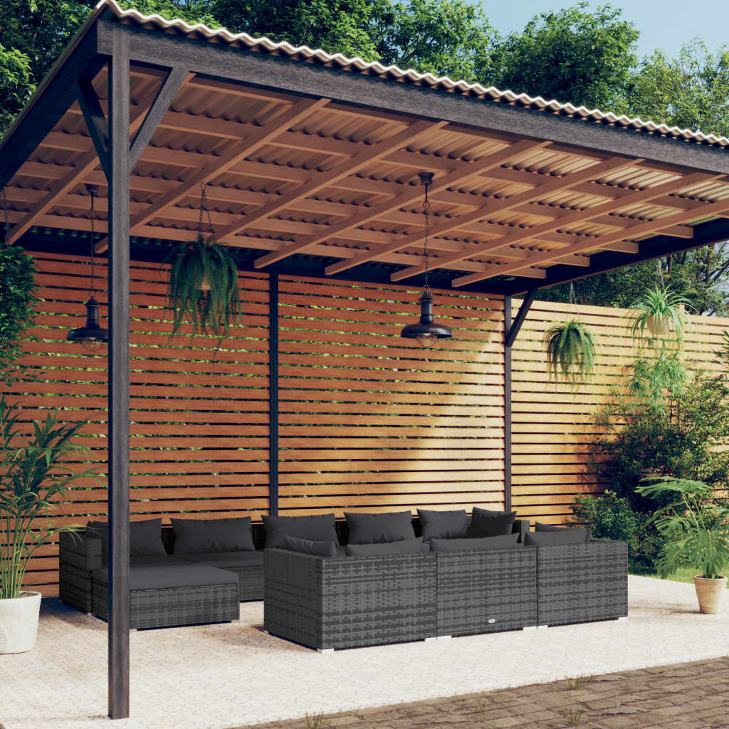 10-delige Loungeset met kussens poly rattan grijs is nu te koop bij PeponiXL, paradijselijk wonen!