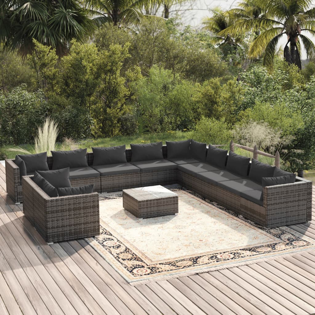 12-delige Loungeset met kussens poly rattan grijs is nu te koop bij PeponiXL, paradijselijk wonen!