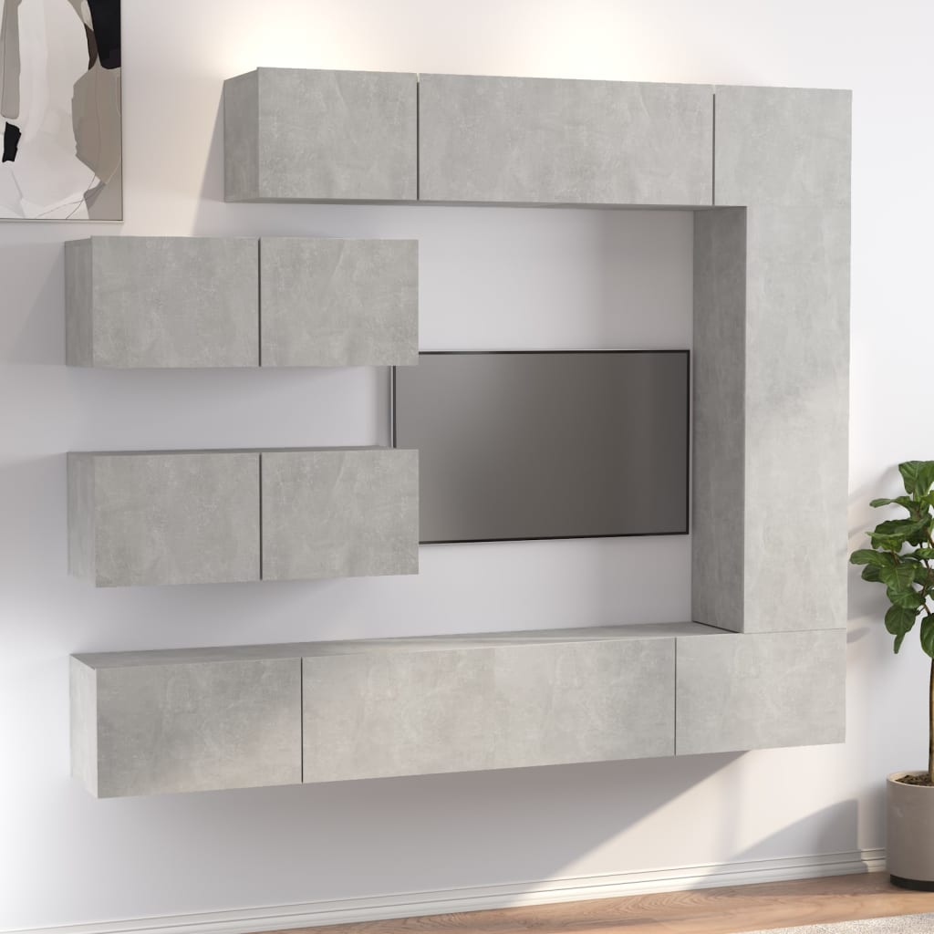 7-delige Tv-meubelset bewerkt hout betongrijs is nu te koop bij PeponiXL, paradijselijk wonen!