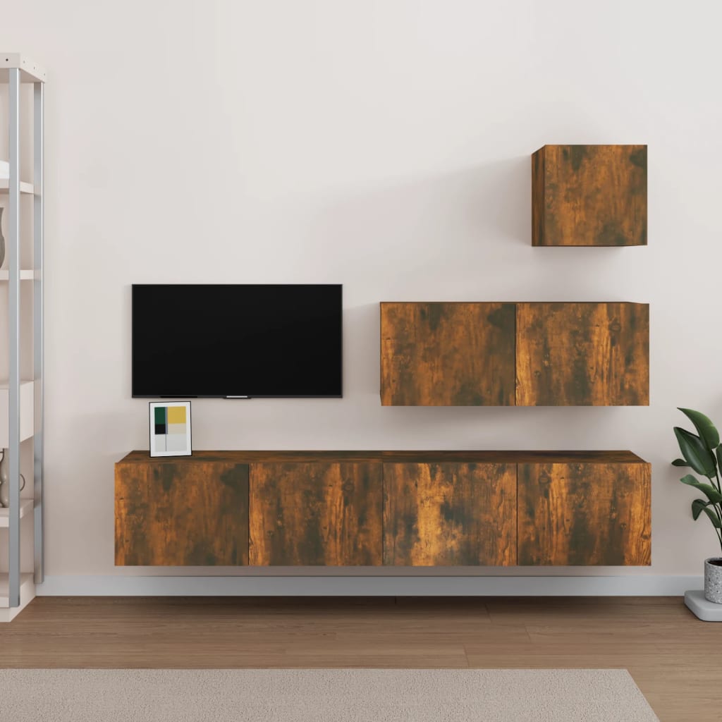 4-delige Tv-meubelset bewerkt hout gerookt eikenkleurig is nu te koop bij PeponiXL, paradijselijk wonen!