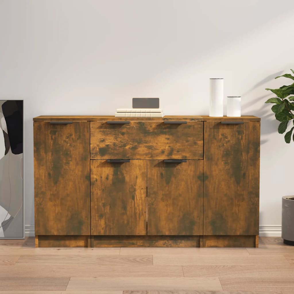 Dressoirs 3 st bewerkt hout gerookt eikenkleurig is nu te koop bij PeponiXL, paradijselijk wonen!
