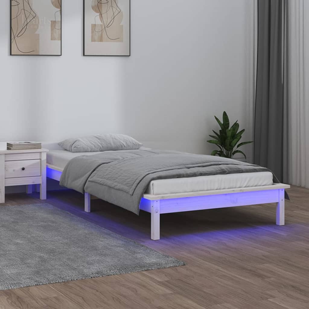 Bedframe LED massief hout wit 90x190 cm is nu te koop bij PeponiXL, paradijselijk wonen!