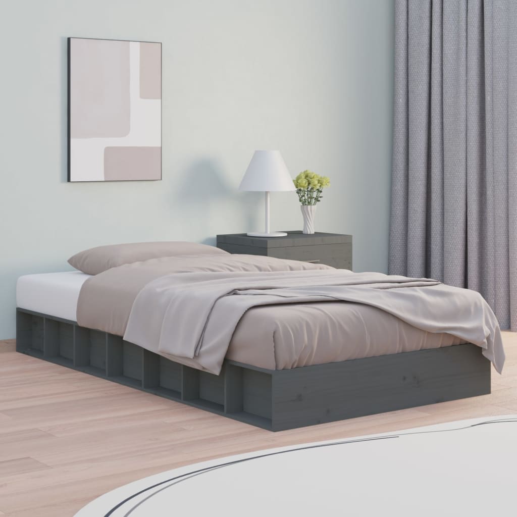 Bedframe massief hout grijs 135x190 cm is nu te koop bij PeponiXL, paradijselijk wonen!