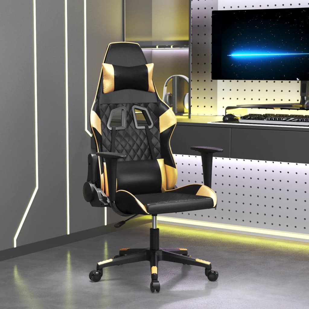 Massage gamestoel kunstleer zwart en goudkleurig is nu te koop bij PeponiXL, paradijselijk wonen!