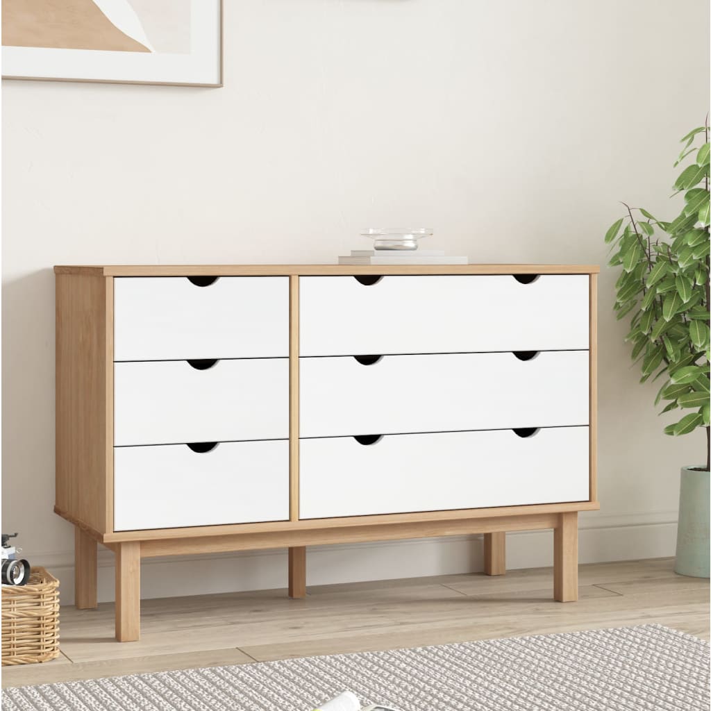 Ladekast OTTA 111x43x73,5 cm massief grenenhout bruin en wit is nu te koop bij PeponiXL, paradijselijk wonen!
