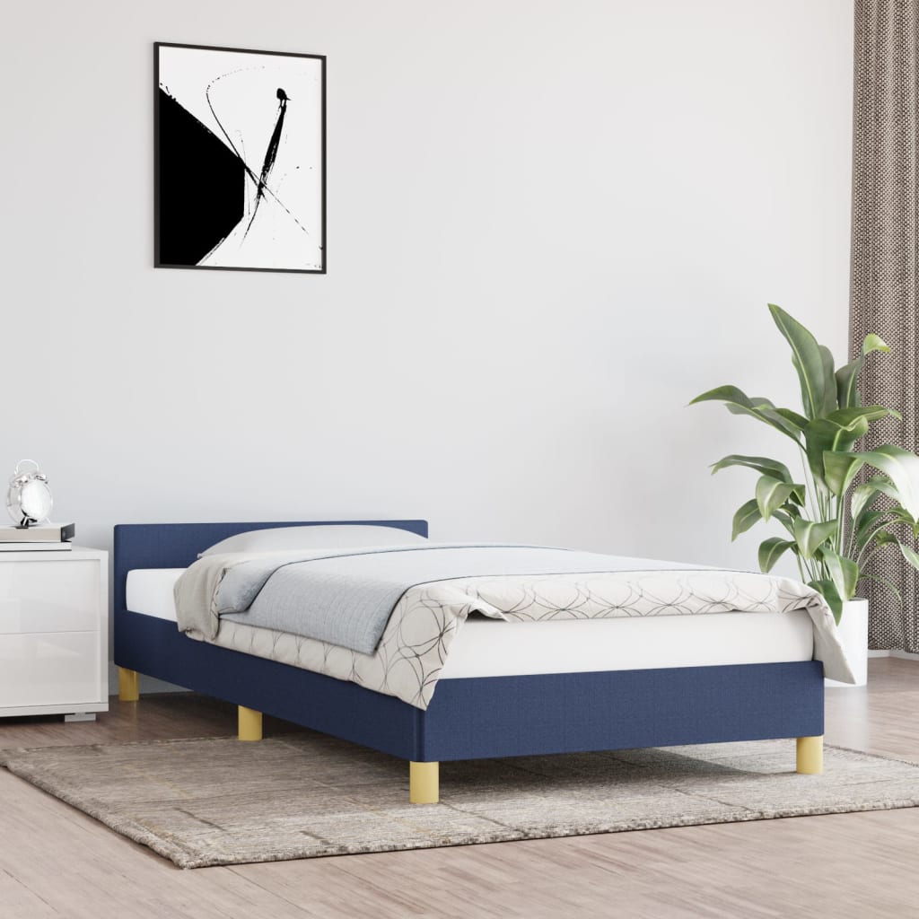 Bedframe met hoofdeinde zonder matras 90x200 cm stof blauw is nu te koop bij PeponiXL, paradijselijk wonen!