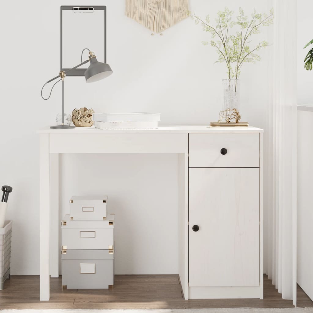 Bureau 100x50x75 cm massief grenenhout wit is nu te koop bij PeponiXL, paradijselijk wonen!