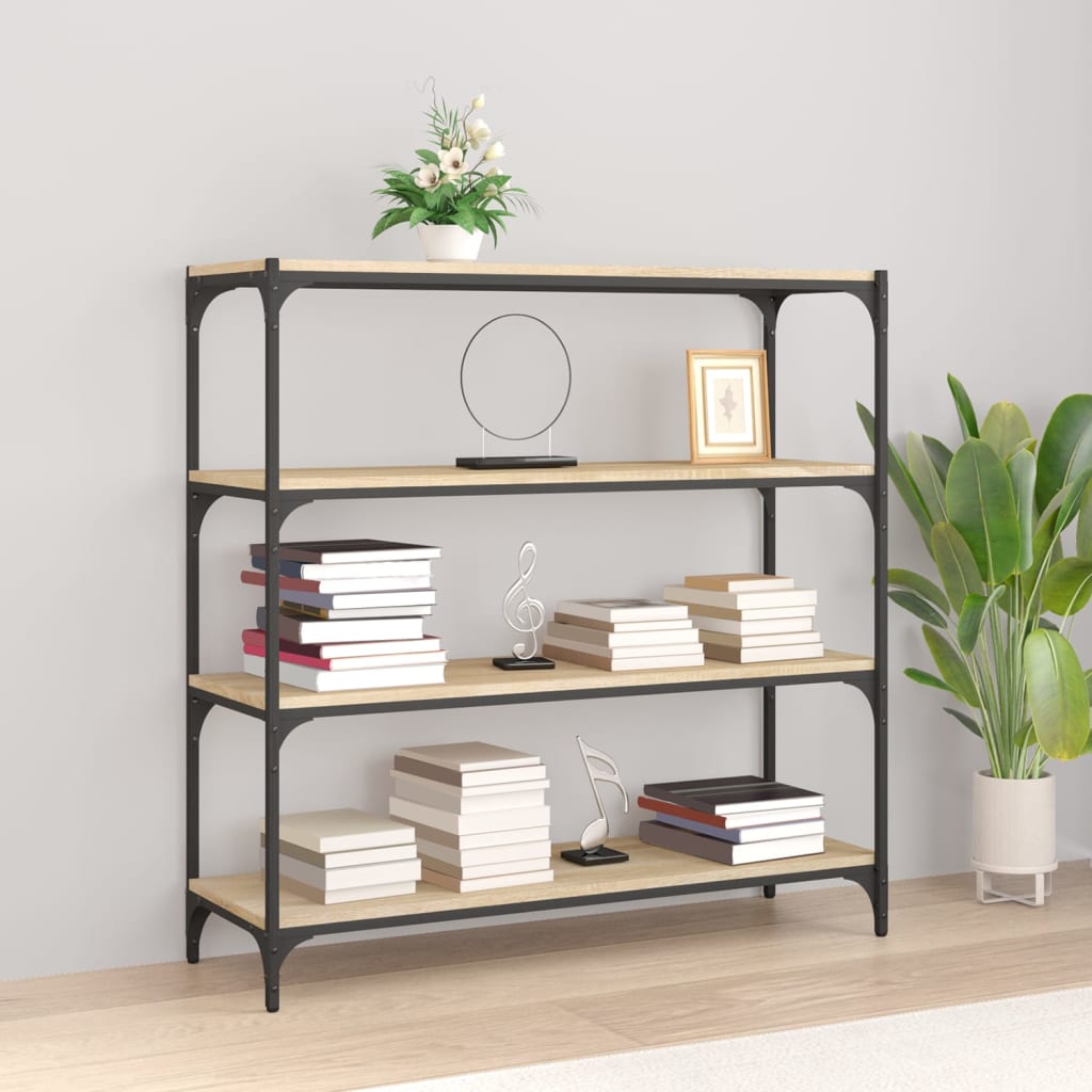 Boekenkast 100x33x100 cm bewerkt hout en staal sonoma eiken is nu te koop bij PeponiXL, paradijselijk wonen!