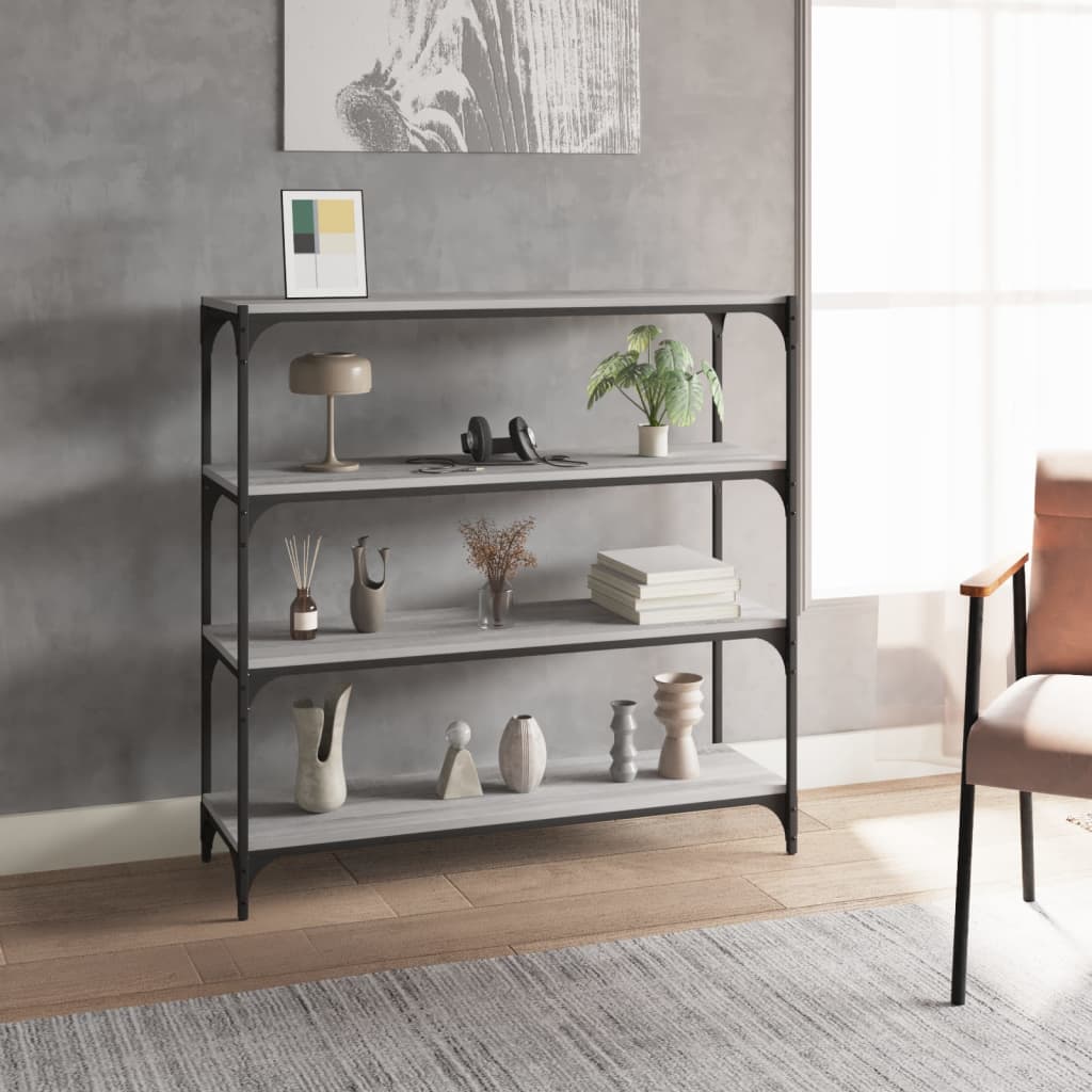 Boekenkast 100x33x100 cm hout en staal grijs sonoma eikenkleur is nu te koop bij PeponiXL, paradijselijk wonen!