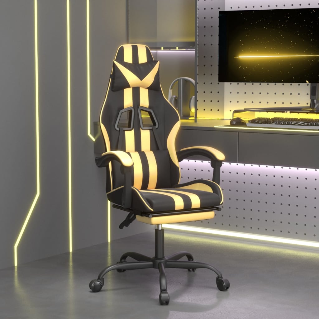 Gamestoel draaibaar met voetensteun kunstleer zwart & goud is nu te koop bij PeponiXL, paradijselijk wonen!