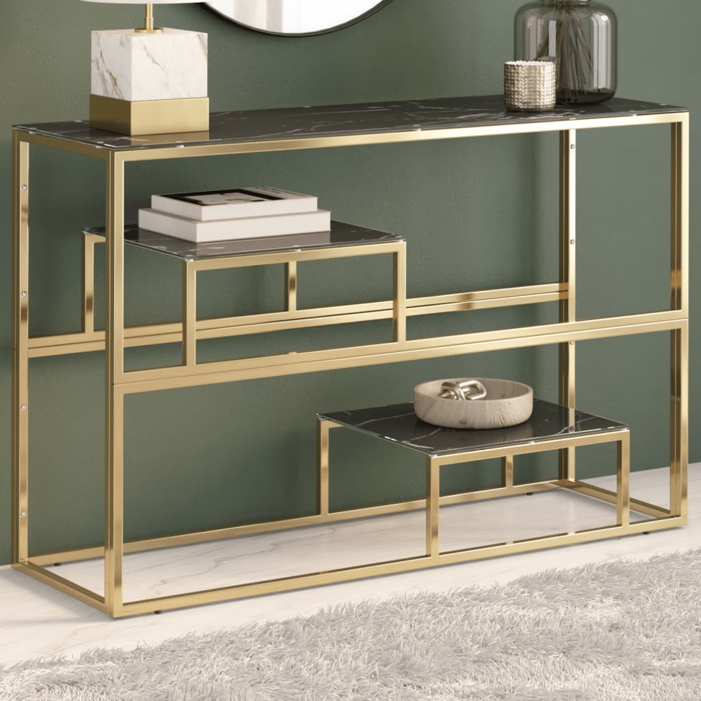 Wandtafel roestvrijstaal en gehard glas goudkleurig is nu te koop bij PeponiXL, paradijselijk wonen!
