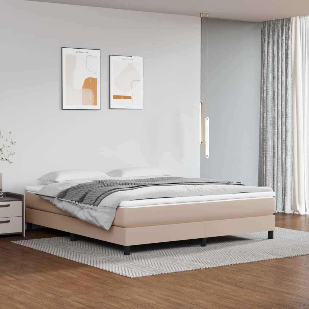 Boxspring bed kunstleer cappuccinokleurig 160x200 cm is nu te koop bij PeponiXL, paradijselijk wonen!