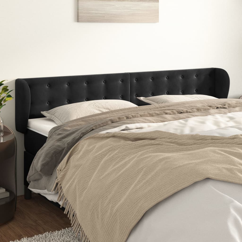 Hoofdbord met randen 203x23x78/88 cm fluweel zwart is nu te koop bij PeponiXL, paradijselijk wonen!